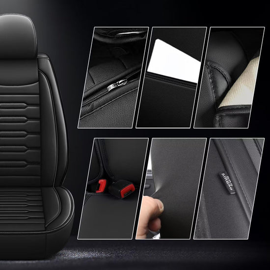 AOMSAZTO vehicle seat cover — Waterproof black faux leather with airbag compatibility