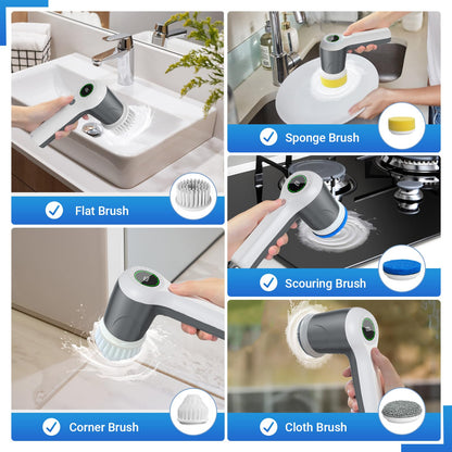 PUFTEM skin cleaning brush — Cordless design with battery level display and 6 heads.
