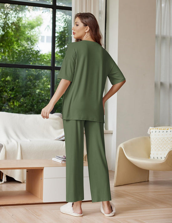 Ekouaer pajamas — soft and comfy 2 piece lounge set with short sleeves and long pants.