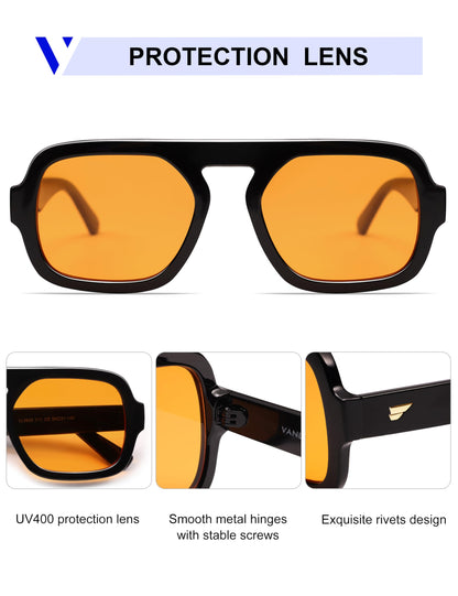 VANLINKER retro square aviator sunglasses - 70s vintage style flat top rectangle design
