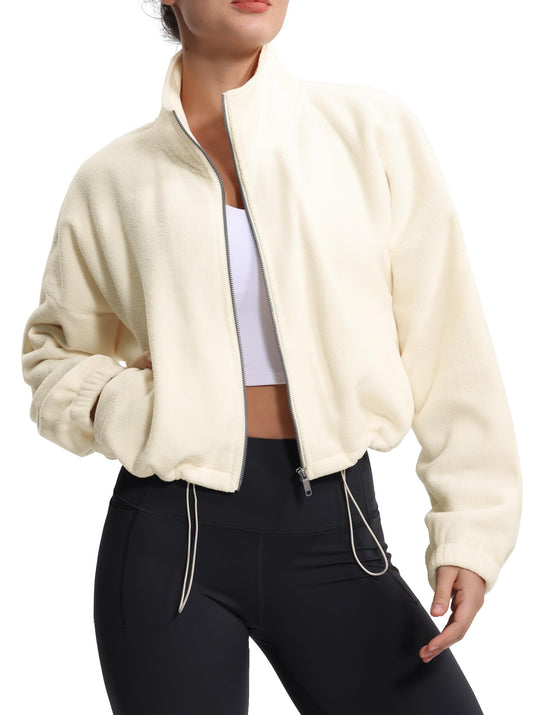 Coat — Fleece cropped jacket with drawstring hem and pockets by The Gym People