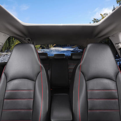 TOYOUN vehicle seat cover — PU leather front seat covers with red trim 2 pcs set