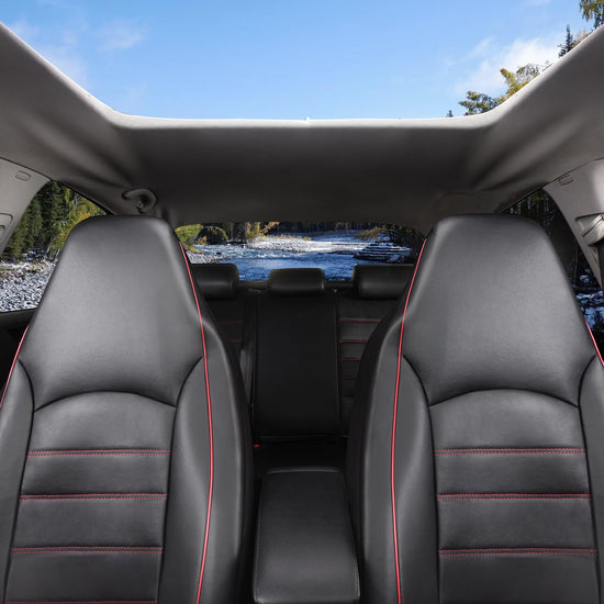 TOYOUN vehicle seat cover — PU leather front seat covers with red trim 2 pcs set