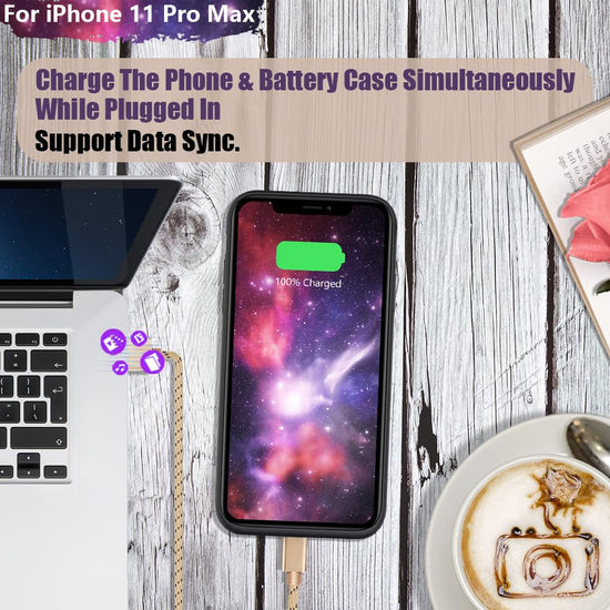 Sitong Battery Case for iPhone 11 Pro Max, 6000mAh Rechargeable Extended Battery Charging Charger Case, Add 110% Extra Juice, Support Wired Headphones Black