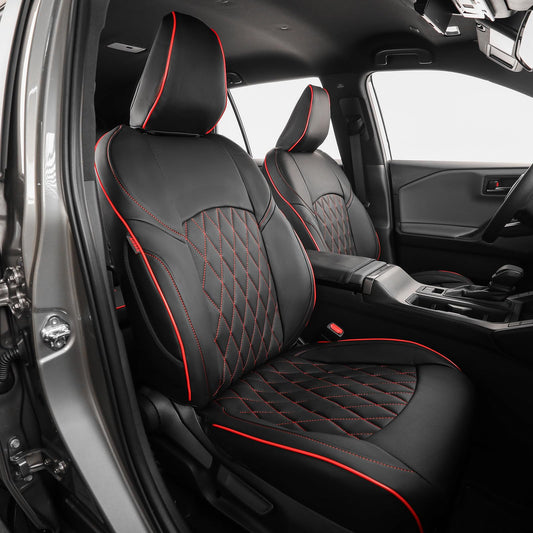 Vehicle seat cover — Custom fit leather for Toyota Rav4 2026 with red piping