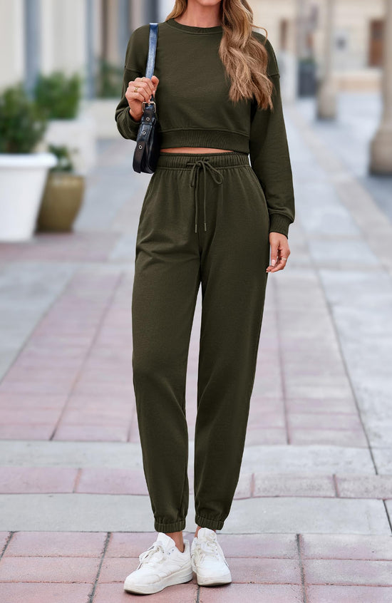 BTFBM women jogger set with pockets and long sleeve crop top