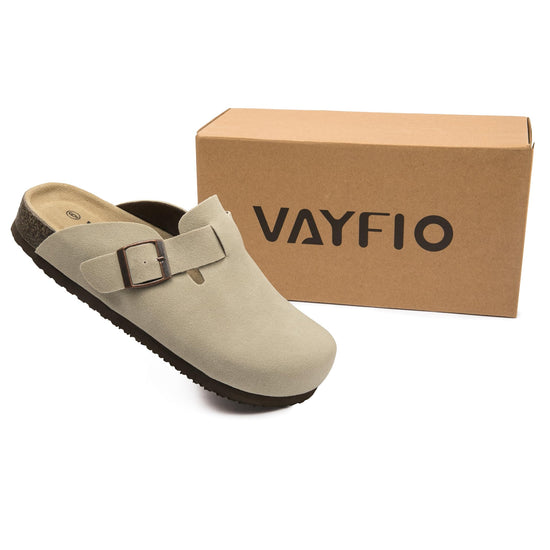 Vayfio suede clogs with cork footbed and arch support