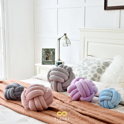 Sioloc soft knot ball pillow — Handmade plush round design in ivory color, 7.8 inches