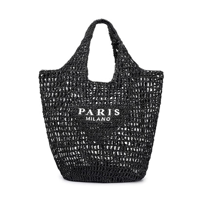 POOOPSSD woven tote bag - foldable large capacity beach shoulder bag for holiday