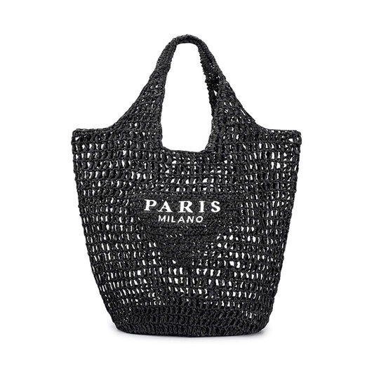 POOOPSSD woven tote bag - foldable large capacity beach shoulder bag for holiday