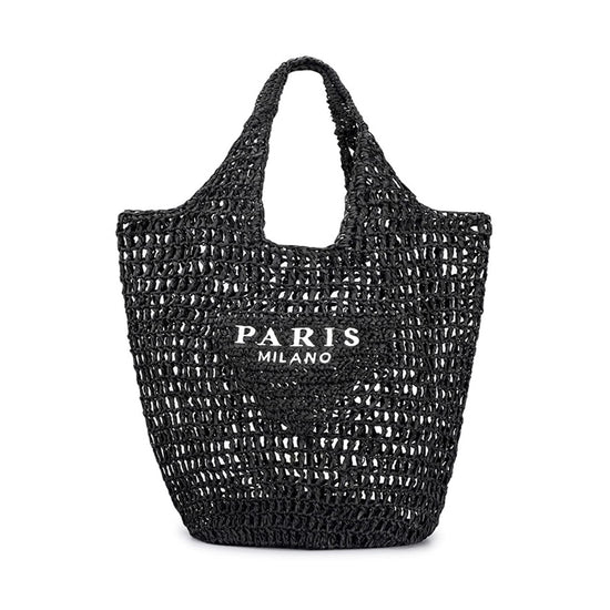 POOOPSSD woven tote bag - foldable large capacity beach shoulder bag for holiday