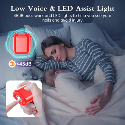 Electric nail clipper - rechargeable with LED light and 2-speed settings.