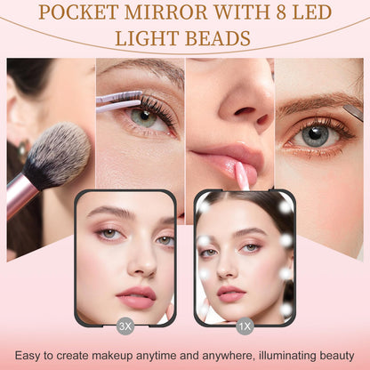 Kakuje compact mirror — 1X/3X magnification with LED light and internal battery