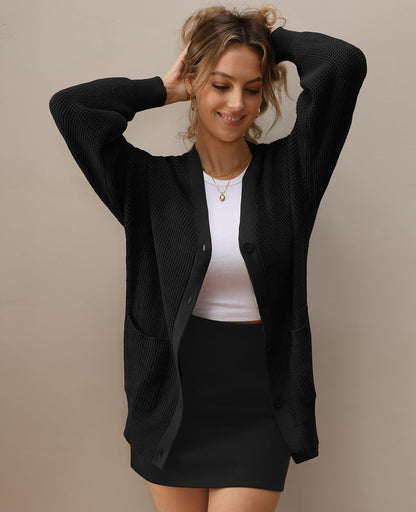 QUALFORT women's cardigan - 100% cotton oversized knit with pockets