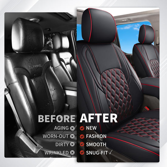 Huidasource vehicle seat covers - Full coverage for 2015-2025 Ford F150 SuperCrew and F250 F350 F450 Super Duty Crew Cab in black and red