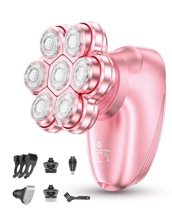 5-in-1 Electric Razors for Women, 7D Magnetic Heads Full Body Shaver, Waterproof Wet Dry Hair Remover with LED Display, Rechargeable Bikini Trimmer for Underarms, Face, Legs, Lips, Arms (Pink)