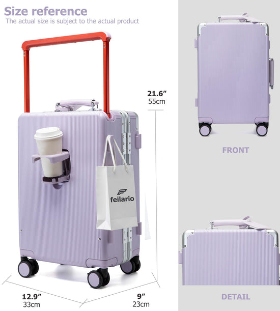 feilario suitcase with aluminum frame and spinner wheels, 20in/24in sizes available