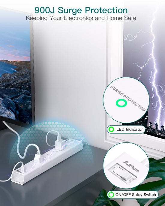 Power strip — Surge protector with USB C and flat plug design
