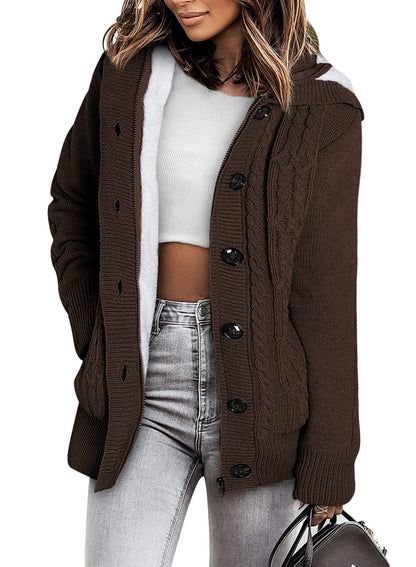 Sidefeel women's sweater — hooded fleece lined cardigan for winter