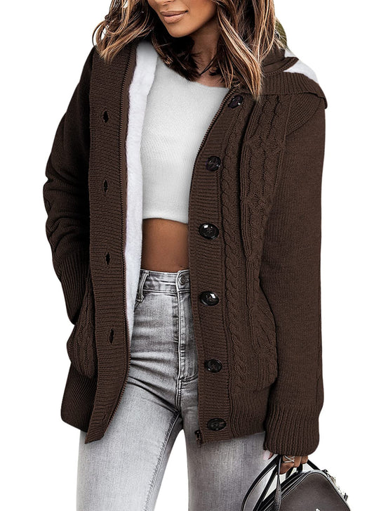 Sidefeel women's sweater — hooded fleece lined cardigan for winter