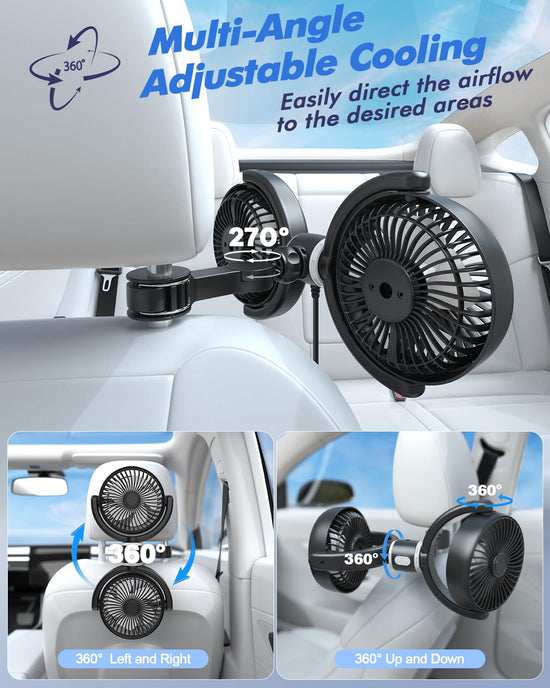 Electric fan — Hayousui USB car cooling fan with dual heads and 360° rotation