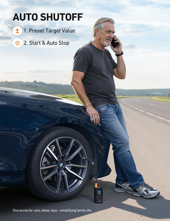 AstroAI L7 tire inflator — Cordless mini air compressor with digital display gauge and LED light