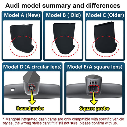 Onboard camera — 4K front and 1080p rear with WiFi and GPS for Audi models 2019-2026