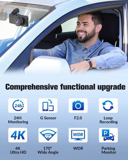 Dash camera - 4K UHD with night vision and 170° wide angle.