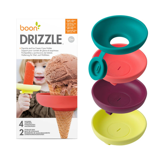 Boon Drizzle silicone ice pop holder — drip catcher with travel cases and 4 count