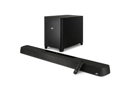 Polk Audio MagniFi Max SR speakers — surround sound bar with wireless subwoofer and voice control.