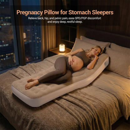 Body positioner — Inflatable pillow for stomach sleepers with belly and head hole