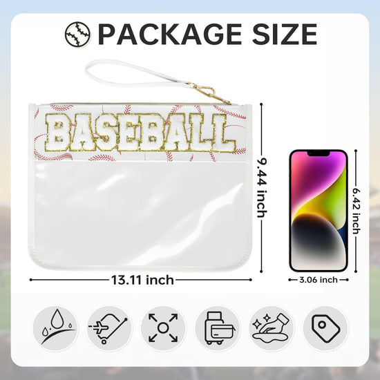 Baseball gift handbag - Clear chenille letter zipper pouch accessory