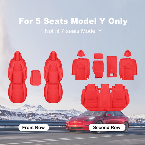 Wekar Tesla Model Y seat covers — Nappa leather, airbag compatible, bright red