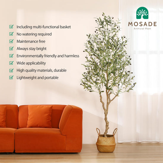 MOSADE artificial olive tree - handmade seagrass basket with artificial flowers
