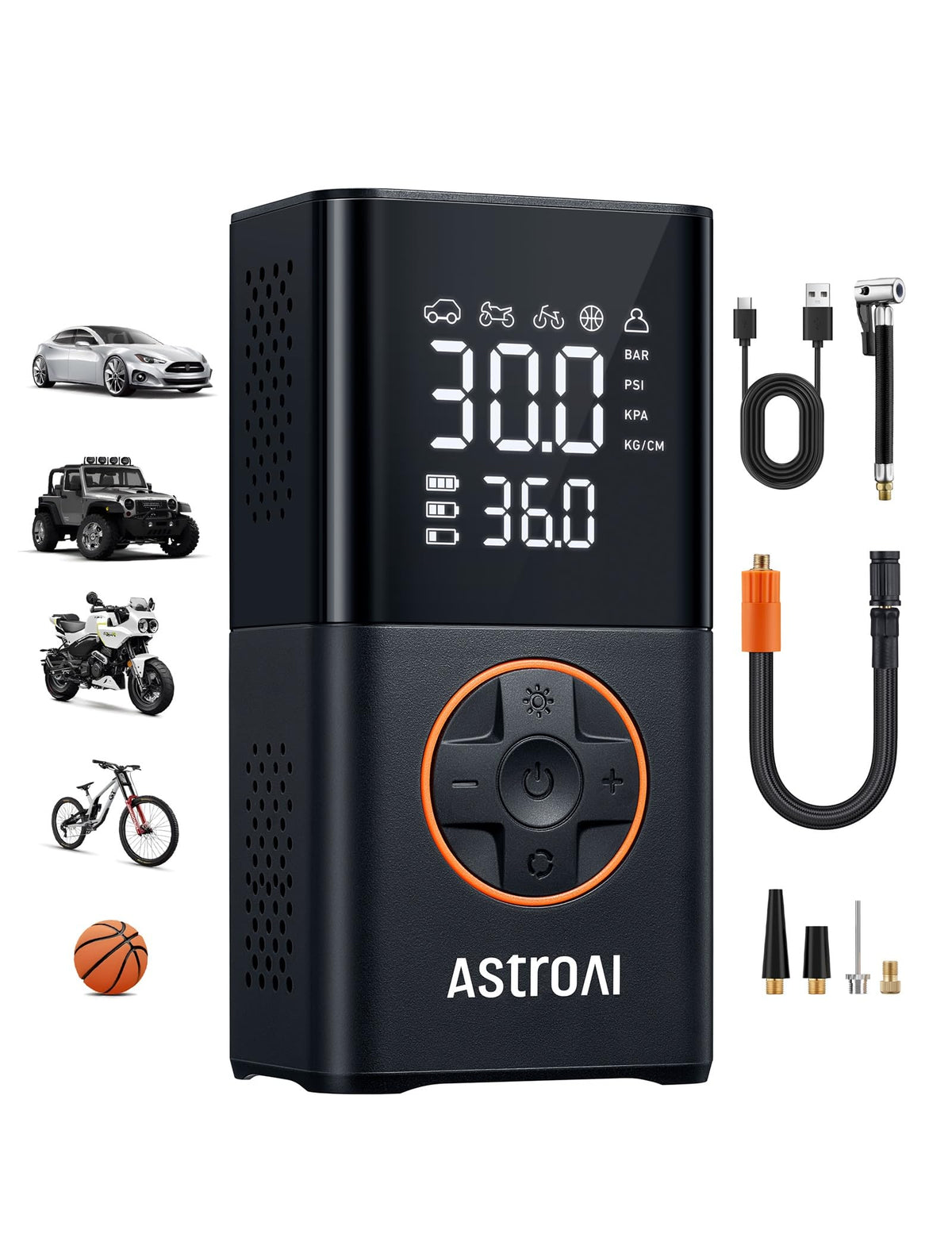 AstroAI L7 tire inflator — Cordless mini air compressor with digital display gauge and LED light