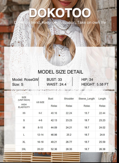 Dokotoo women's crochet lace long sleeve cable knit sweater