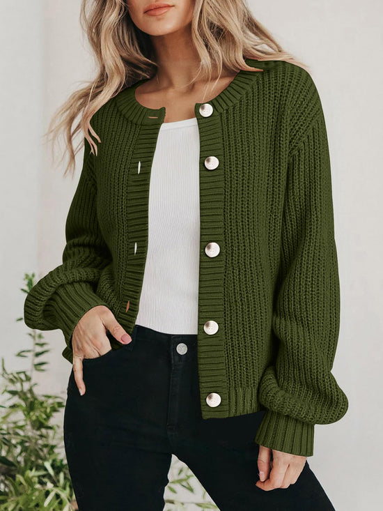 Prettygarden sweater — Chunky knit open front cardigan with buttons and long sleeves