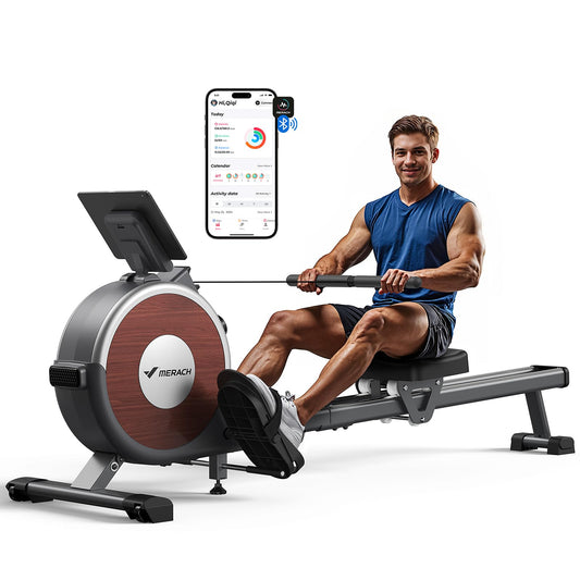 Merach rowing machine — magnetic resistance with dual slide rail and app compatibility
