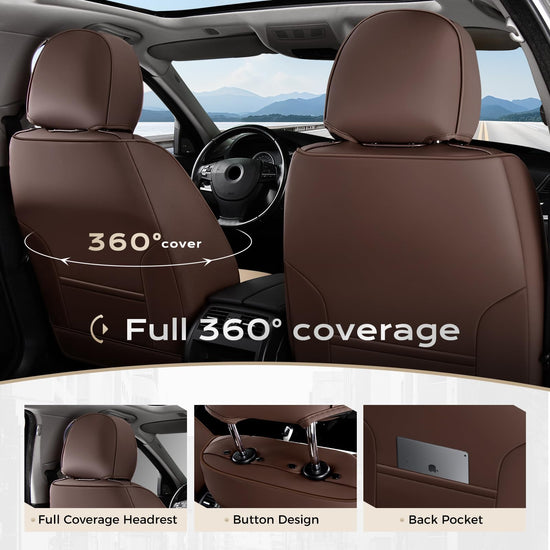 Coverado seat covers — luxury waterproof faux leather for most vehicles in coffee and beige