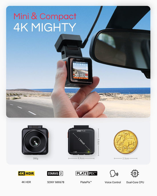 Vantrue E1 Pro 4K mini dash cam — 4K resolution with night vision and GPS support