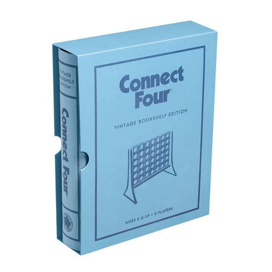 Connect Four vintage bookshelf edition — fabric-wrapped book box display