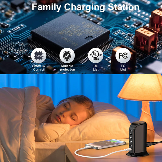 Charging adapter — Fast USB tower charging station blockCharging adapter — USB tower charging station with fast charging capability