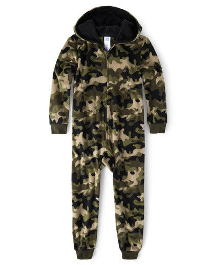 The Children's Place boys fleece hooded zip front one piece pajamas