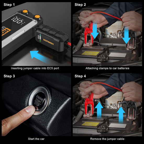 HOMPOW jump starter - 6000A capacity with LCD display and USB ports