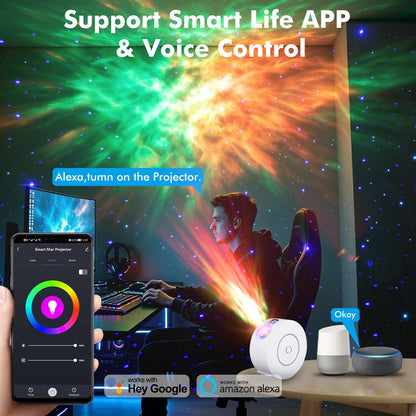 Galaxy Projector for Bedroom Ceiling, （Blue Star） Decorative Lighting Projectors with APP & Voice Control, Compatible with Alexa, HD Night Sky Light for Kids Room, Gaming & Home Decor, White