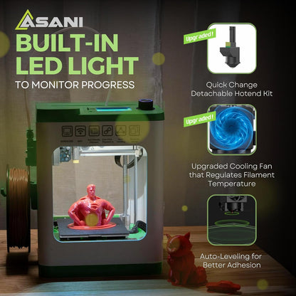 Fully Assembled Mini 3D Printer for Kids and Beginners - Complete Starter Kit with Auto Leveling 3D Printing Machine, 10M PLA Filament, and SD Card - WiFi 3D Home Printer for MAC Windows Linux (Green)