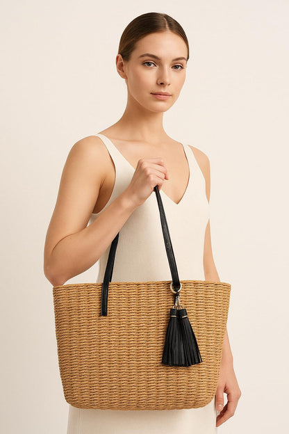 YXILEE tote bag — Woven summer straw design with shoulder strap