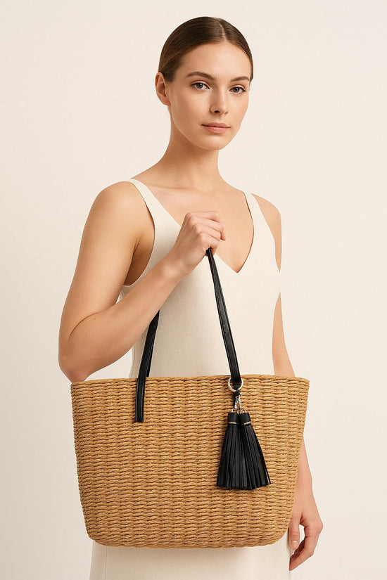 YXILEE tote bag — Woven summer straw design with shoulder strap