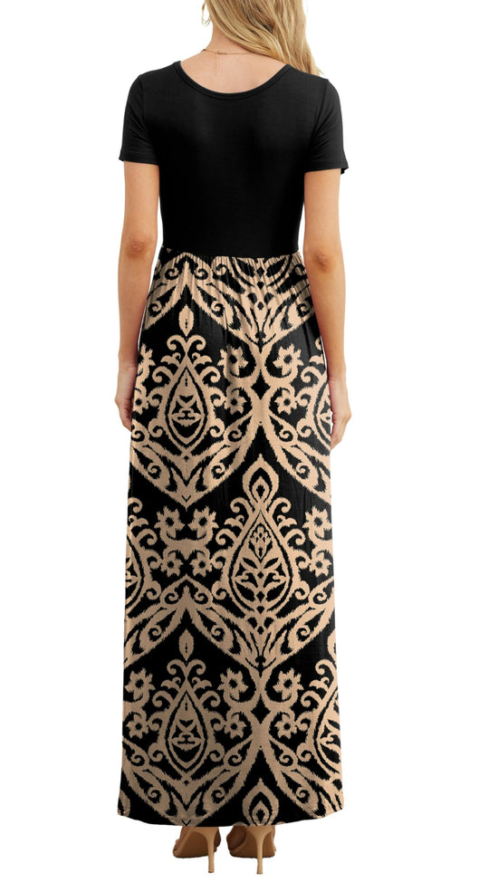 GRECERELLE summer maxi dress with pockets and short sleeves, size S-3XL