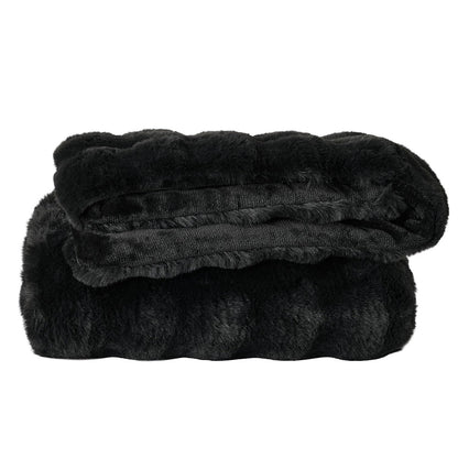 Lotus Karen faux fur throw blanket — Bubble rabbit fluff design in grey